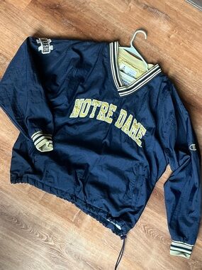 Champion Navy and Gold Notre Dame Pullover Windbreaker